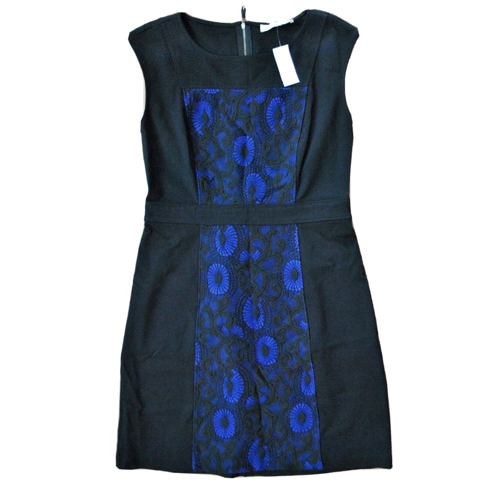 New! Ann Taylor Loft Lace Front Sleeveless Sheath Dress Size 6 Black & Blue $98